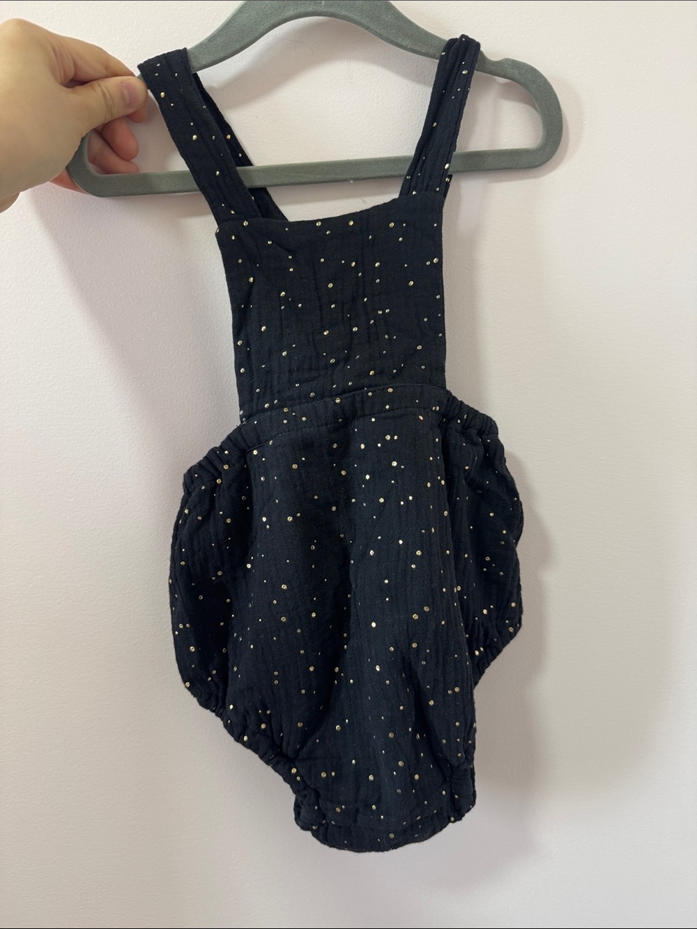 Black Bubble Romper with Gold Dot Detail